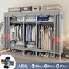 Guarda-roupa simples com juntas de liga de alumínio para uso doméstico, quarto, moradia alugada, guarda-roupa de tecido montado com tubos de aço espessados e reforçados para dormitórios