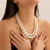 Collar Francés Apilado con Corazón de Perlas y Diamantes Completos, Elegante Collar Multicapa con Perlas de Imitación en Forma de Arroz, Joyería Transfronteriza Europea y Americana para Mujeres
