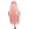Peluca de encaje de área grande estilo europeo y americano, se puede peinar libremente, cabello rosa largo y liso, pieza para la cabeza de fibra sintética de alta temperatura
