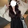 Top de manga larga de color albaricoque, estilo coreano de primavera, holgado y de estilo perezoso, mono casual versátil para mujer, conjunto moderno y versátil