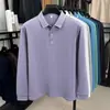 Camisa Polo de Manga Larga con Cuello de Solapa para Hombre de Primavera y Otoño Top de Alta Calidad para Hombre Camiseta de Seda+Lana+Algodón para Hombre