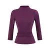 Minimalista e Intelectual ~ Elegante Camiseta Básica de Manga Media y Cuello Alto Parcial Ajustada para Mujer, Nueva Camiseta Elástica Adelgazante para Otoño