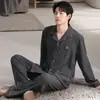 Pijama para Hombre, de Manga Larga y Pantalón Largo, con Cuello de Solapa, Engrosado para Calidez, Sencillo y Casual, Adecuado para Usar Afuera, Conjunto para Estar en Casa