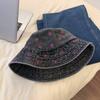 Borboleta Bordado Denim Pescador Chapéu Feminino Aba Grande Mostrando Rosto Pequeno Moda Casual Chapéu de Bacia Primavera e Verão Proteção Solar Chapéu