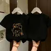Ropa de Verano para Niñas de Algodón Puro Ropa Infantil 2026 Nuevo Estilo Camiseta de Manga Corta Infantil Niños Medianos y Grandes Estampado de Dibujos Animados Ropa de Verano Top