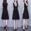 Vestido Occidental Elegante de Moda para Mujer 2024 Otoño Nuevo Estilo Estampado de Lazo Costuras Ajustado Adelgazante Look Talla Grande Falda