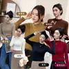 Camiseta Básica de Otoño para Mujer con Cuello Medio Alto, Sencilla y Cómoda, Color Sólido, Manga Larga, con Forro Polar de Microfibra y Acabado de Aceite de Coco