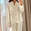 Conjunto de pijama outono em algodão puro com blocos de cor, manga longa e calça longa, estilo europeu e americano, pode ser usado fora, atacado transfronteiriço 2026 roupa de casa feminina