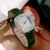 Nuevo Reloj de Moda Transfronterizo para Mujer Incrustado de Diamantes con Diseño de Cielo Estrellado, Correa Creativa de Cuero, Reloj de Pulsera Cuadrado Versátil de Cuarzo para Mujer