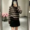 Cárdigan de Punto Rayas Bloque de Color Retro para Mujer 2026 Principios de Otoño Nuevo Cuello Redondo de Botones Sencillos Suéter Versátil Adelgazante Ropa Exterior
