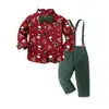 Novo Comércio Exterior Transfronteiriço Outono Desgaste Infantil Meninos Terno de Algodão Manga Comprida Camisa Cinta Calças Vestido de Natal de Um ano