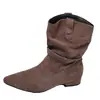 ¡Versión de cuero suave! Botas vaqueras holgadas de punta fina y tacón bajo vintage para mujer, nuevas botas tipo Martin de otoño e invierno, botas versátiles de corte ajustado