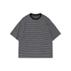Camiseta Retro Color Block com Listras Gola Redonda Manga Curta para Homens e Mulheres, Silhueta Solta Top de Meia Manga Verão Tendência