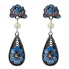 Pendientes de Filigrana Azul Quemado Flor de Peonía Plata S925 Joyería Hecha a Mano Estilo Étnico Pendientes de Jade Retro Pendientes para Mujer