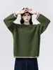 Suéter Espesso Cor de Damasco com Gola Redonda para Mulheres, Novo Estilo Outono e Inverno 2026, Estilo Solto e Relaxado, Pulôver Tricot Color-Blocking