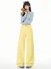 Yechuan # Jeans Color Caqui para Mujer, Verano, Corte Holgado, Pierna Recta Versátil, Cubre Cadera, Versión Estrecha, Pantalones de Pierna Ancha Fluidos, de Largo Completo.