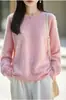 Outono Inverno 2026 Novo Suéter de Lã 100% Escovado com Fio Longo Malha Feminino Gola Redonda Solto Roupa Feminina Blusa de Manga Longa Suéter