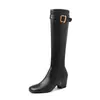 Botas de Moda Estilo Británico Delgadas de 6 cm 2026 Otoño/Invierno Nuevas Botas Altas Hasta la Rodilla con Punta Cuadrada y Tacón Grueso Botas de Monta para Mujer