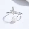 Anel Borboleta Zircônia Prata 925 Feminino Pérola de Água Doce Aberto Nicho Alto Padrão Elegante Dia dos Namorados Chinês Joia de Mão