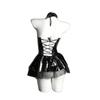 Lemon Story Lencería Sexy Pequeño Diablo Sexy Femenino Negro Despegue Libre Uniforme de Cuero Patentado Vestido de Tentación 8082