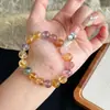 Gana Dinero. Pulsera de Citrino Natural para Mujeres para Atraer Riqueza y Transferir Cristal de Fresa Amatista Regalo Pulsera de Cuarzo Rosa