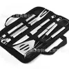 Juego de Herramientas para Barbacoa de Acero Inoxidable Utensilios para Parrilla de Exterior Tenedor Espátula Pinzas Combinación Bolsa de Tela Mango de Tubo Pequeño Juego de Herramientas para Parrilla