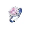 Moda Europea y Americana Anillo de Cobre Chapado en Oro Real para Mujer Nicho de Gama Alta Lujo Accesible Incrustado Corazón Rosa Diamante Anillo para el Dedo Índice Joyería