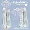 Conjunto de Pantalones Anchos de Verano para Niñas Nuevo Estilo Universitario Infantil Camiseta Falsa de Dos Piezas Moda Dulce Conjunto de Dos Piezas Ropa Infantil