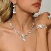 Moda Europea y Americana Verde Azul Rojo Pedrería Conjunto de Collar Pendientes Pulsera Anillo Amazon Estilo Caliente Cuatro Piezas Completamente de Diamante