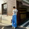 Pantalones deportivos para hombre con estampado de letras retro americano, azul marino, cintura elástica, corte holgado, pierna recta ancha