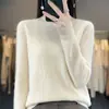 Suéter feminino de lã, sem costura, de primeira linha, gola semi-alta, cor sólida, listras verticais, emagrecimento, para o trabalho, primavera, novo suéter