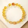 Pulseira de Cristal Dourado Natural para Cabelo, Nova Pulseira de Contas de Cristal Amarelo Estilo Chinês para Homens, Contas que Atraem Riqueza e Mudam a Sorte, Joias Femininas para o Ano de Nascimento