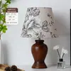 Luminária de mesa pequena de cerâmica com estampa floral vintage e cúpula de tecido feita à mão, iluminação decorativa para quarto e sala de estar, iluminação de ambiente