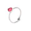 Anillo de circón con forma de corazón de melocotón, engaste en garra, anillo de ajuste de apertura de piedra, fila de 10 granos, garra, arrastre, anillo para dedo índice, acero de titanio pulido espejo