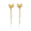 Pendientes Colgantes Largos de Cuadros Estilo Coreano Lujo Ligero Llevado de Dos Maneras Tendencia INS Lujo Ligero Nicho Pendientes con Borla de Pedrería
