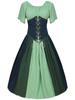 Nova saia de cintura de cor contrastante retro medieval europeia e americana saia rodada grande de manga bufante vestido ombro a ombro roupa cos feminina