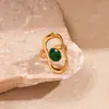 Anillo Abierto Ovalado en Espiral de Acero Inoxidable con Circonita Metálica Europeo y Americano Joyería de Mano Sencilla Elegante Nicho de Gama Alta