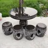 Juego de Mesa y Banco de Piedra para Exteriores, Mesa Cuadrada con Grabado Personalizado, Mesa de Piedra Natural para Uso en Patio Exterior, Hogar y Ocio