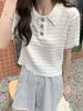 Playera de manga corta con cuello polo y hombro delantero para mujer, camiseta de manga corta de verano de moda, nuevo chic estilo Hong Kong para chica hot, top corto