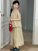 Conjunto de Verão para Meninas: Camisa sem Mangas Estilo Boneca com Calça Pantalona de Algodão, Roupa Infantil, Colete de Menina, Calça Cropped, Conjunto de Duas Peças 100% Algodão