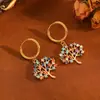 Pingente Cruzado Árvore da Vida Cravejado com Diamantes Vazados, Corrente de Aço Inoxidável com Diamantes Coloridos de Luxo Leve, Conjunto de Colar e Brincos Estilo Europeu e Americano para Mulheres