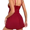 Camisola sexy de encaje europea y americana talla grande, camisón erótico de cuello en V profundo, ropa de casa para mujer, pijama vestido sin espalda