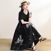 Vestido de Algodón y Seda de Alto Gama Estilo Francés de Verano con Botones de Moda, Dobladillo Amplio, Corte Holgado, Vestido Largo Adelgazante con un Ambiente Elegante