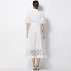 Foto Real de um Vestido Romântico Estilo Francês com Bordado Floral Tridimensional, Gola Alta, Mangas Longas, Acinturado, Vestido Elegante e Emagrecedor de Corte A