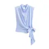 Zr Cross-Border 2026 Nova Roupa Feminina Atacado Estilo Europeu e Americano Estilo Francês Pura Desejo Textura de Cetim de Seda Top Camiseta sem Mangas