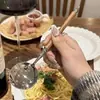 Cuchara Gruesa de Acero Inoxidable para Uso Doméstico, Estilo Coreano Simple y Linda, Cuchara de Comedor para Adultos Famosa en Internet, Cuchara Redonda Creativa de Mango Largo