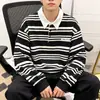Sudadera de Manga Larga a Rayas y Bloques de Color Estilo Universitario Americano Otoño 2026, Unisex, Corte Holgado, Negro