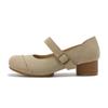 Sapatos de couro legítimo de camada única Sapatos Mary Jane Vintage Salto grosso Raso Vestido All-match Casual Toast Birkenthal Sapatos femininos com fivela
