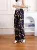 Pantalones de Verano de Nuevo Estilo Transfronterizos, Holgados de Pierna Ancha para Mujer, de Mediana Edad y Mayores, Pantalones de Casa de Seda Helada, Casuales Anti-Mosquitos para Dormir, Se Pueden Usar Afuera