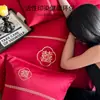 Juego de Jacquard de Cuatro Piezas para Recién Casados Rojo Boda Doble Felicidad Bordado Jacquard Funda de Edredón Ropa de Cama para Habitación de Boda Ropa de Cama y Sábanas Ajustables